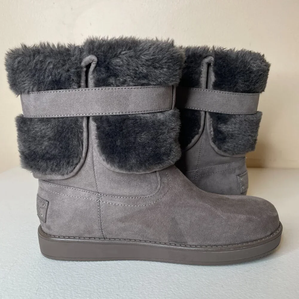 Guess Aussie Faux Fur Gray Ankle Booties Size 6
